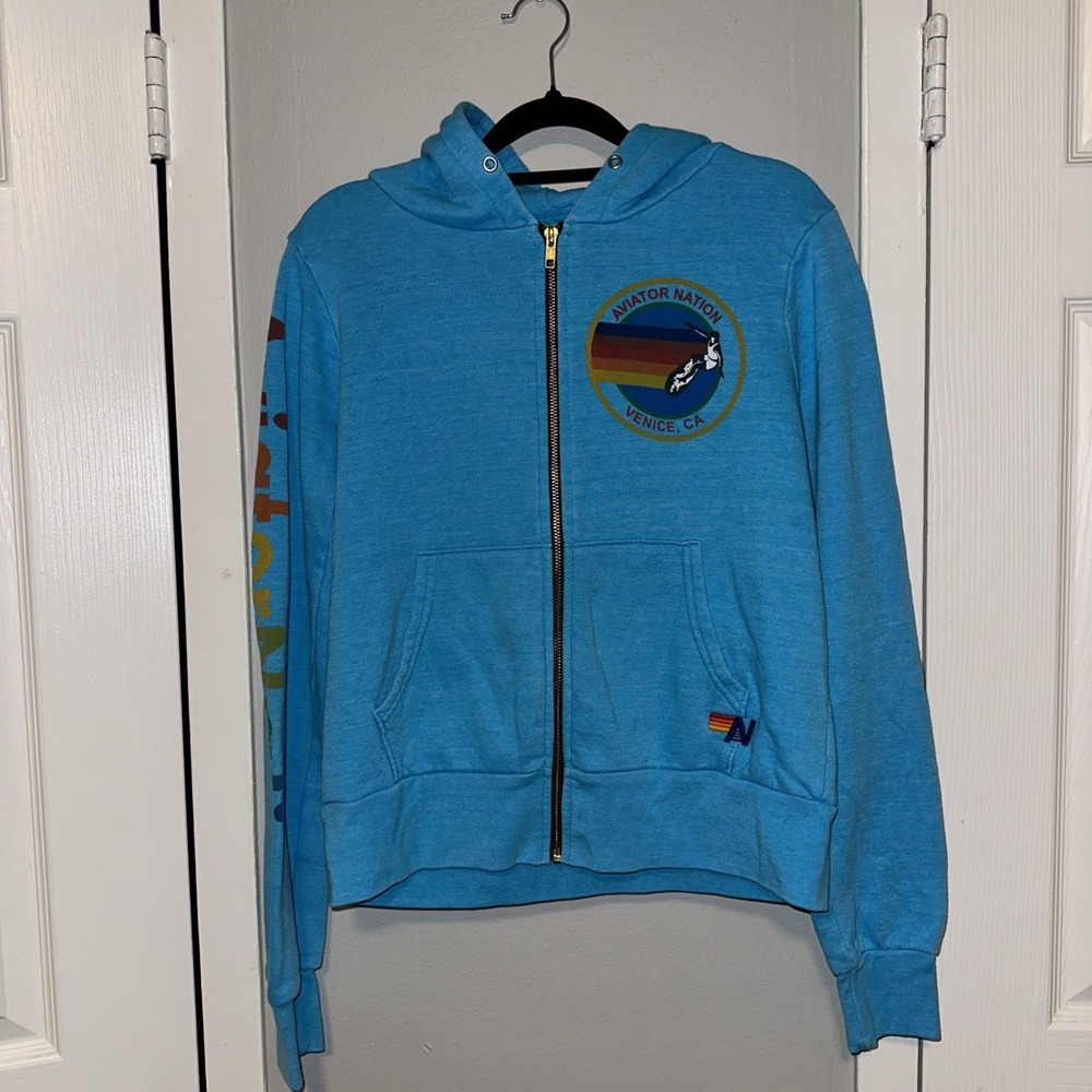 Aviator Nation Venice Ca surfer Zip Hoodie Water size Xs Missing Drawstring